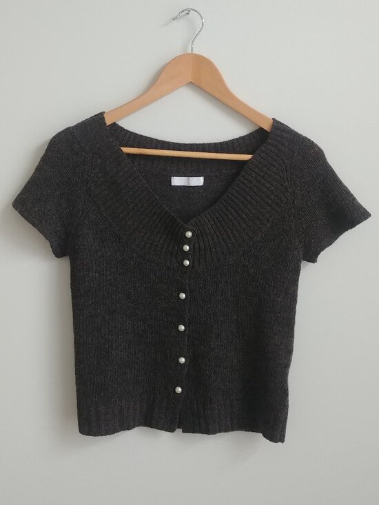 Bianca Maria Sweaters - Bianca Maria 100% wool dark brown sweater top cardigan pearl buttons M fits XS